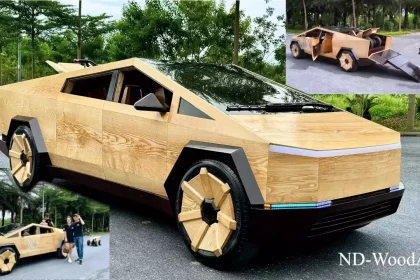 wooden tesla cybertruck