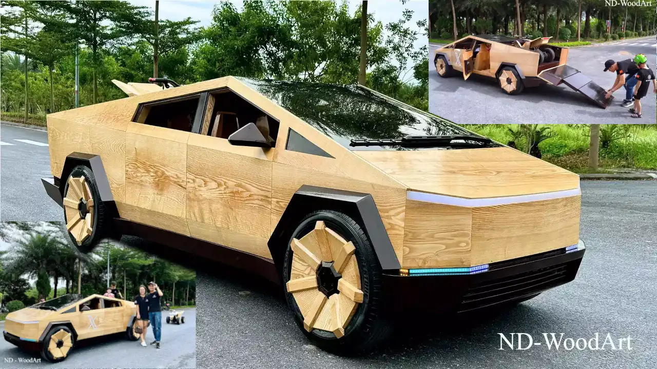 wooden tesla cybertruck